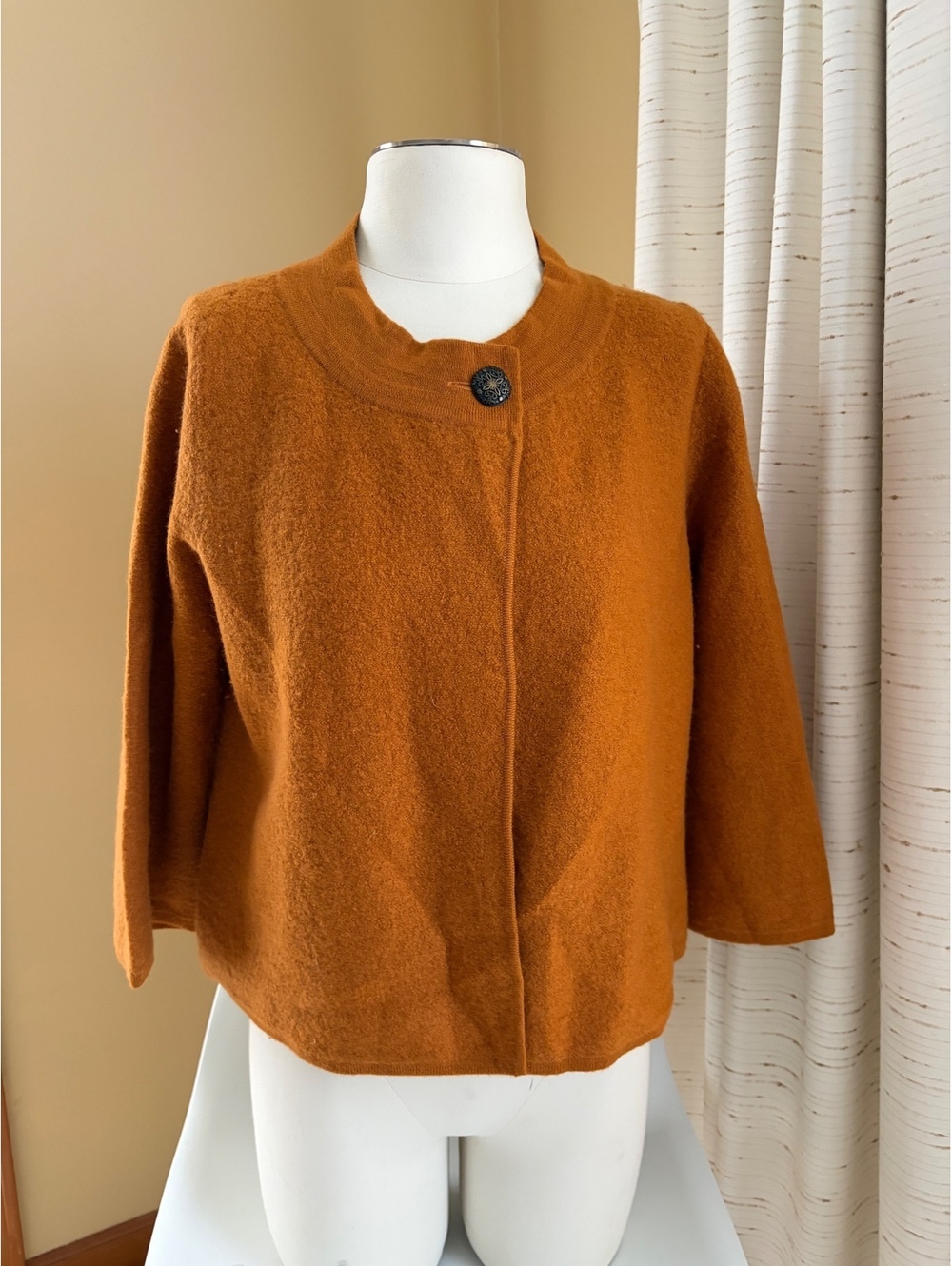 Heather B burnt orange cropped boiled wool jacket Minimalist Capsule Quiet Large